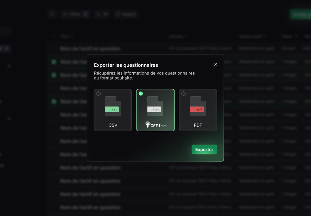 Screenshot de l'interface d'export des données ESG sur Kamineo